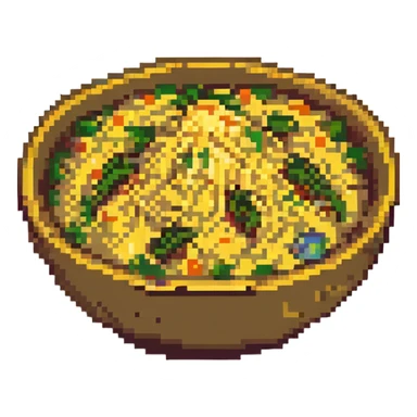 fried rice, pixel art style, small bowl, bright colors sticker