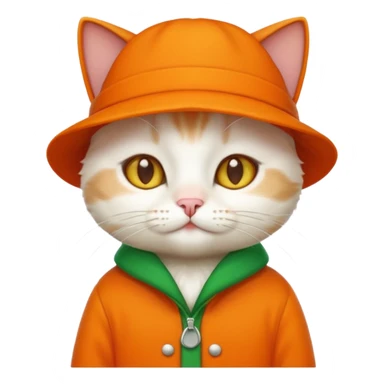 white cat with orange coat and green hat that says 'I'm cat', emoji style variation 2 sticker