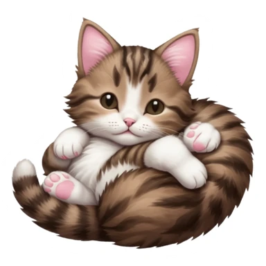 dark brown tabby and white kitten sleeping upside down on its back sticker
