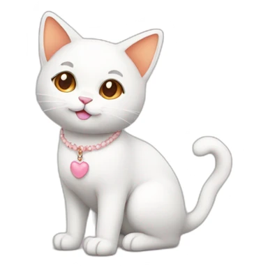 full body white orange cat cute with a small brown eyes and a paw pink necklace sticker