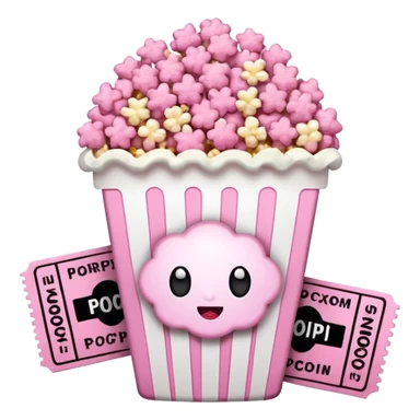 pink popcorn with cinema tickets sticker