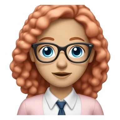 White-girl-with-long-hair-red-head-blue-eyes-wearing-glasses-blouse-formal-pink sticker