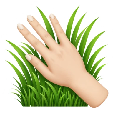 a white hand touching blades of green grass sticker
