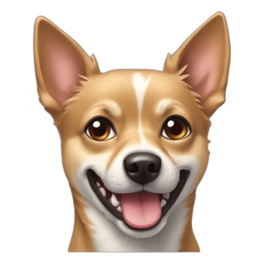 mutt dog that is mostly like a small german shephard but with larger chihuahua eyes and a large overbite with her left canine tooth a bit crooked and sticking of her mouth sticker