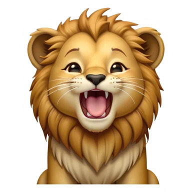 Cinematic Cute Yawning Lion Cub Portrait Emoji, Head tilted slightly with a dramatic, wide-open yawn, showcasing a soft, downy tawny Fur with a majestic mane, floppy ears slightly drooping, round amber eyes barely open in drowsy contentment, Simplified yet irresistibly adorable features, highly detailed, glowing with a soft, cozy glow, high shine, relaxed yet expressive, stylized with a touch of savannah whimsy, bright and endearing, soft glowing outline, capturing the essence of a sleepy yet affectionate Lion Cub, so drowsy it feels like it could stretch out of the screen and curl up for a nap! sticker