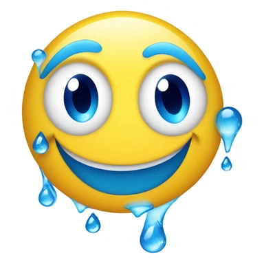 Generate a cheerful blue water droplet emoji with a happy face and sparkling freshness. sticker