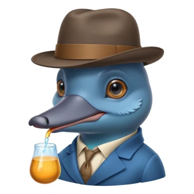 cute blue platypus with a detective hat and monocle on his eye, no  hands, looks like a platypus but blue sticker