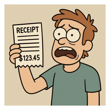 a hand holding a receipt, cartoon style sticker