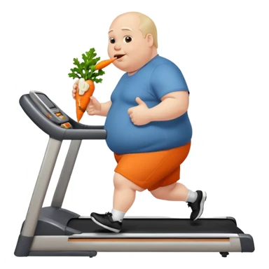 fat man on treadmill with carrot sticker