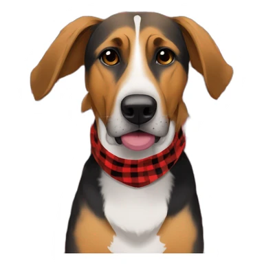 adult 75% Coonhound 25% German Shepherd mix dog wearing small pointed red buffalo plaid bandana sticker