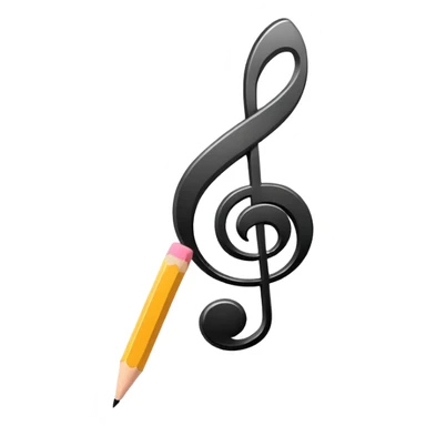 Minimalistic flat vector icon, iOS style, thin black contour on white background. Musical note with a pencil crossing it. Clean, no text, no shadows sticker