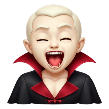 Cinematic Cute Yawning Vampire Portrait Emoji, with a small, rounded, charming pale face accented with tiny playful fangs and droopy, half-closed eyes, head tilted in an adorable wide yawn, dressed in miniature elegant dark attire with a hint of crimson, simplified yet irresistibly endearing, highly detailed with a soft, mysterious glow and gentle outline that captures the cute, drowsy side of an immortal! sticker