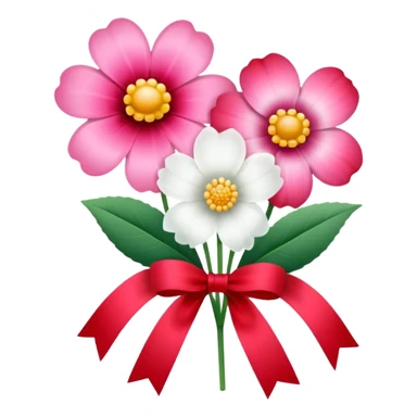 One pink flower and one white flower in transparent bouquet with red band  sticker