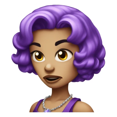 mad angry frown jewel girl with purple gem hair sticker