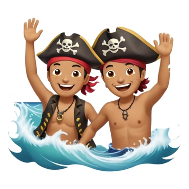 A person splashing in the ocean, laughing with a warm friend beside them. They’re playfully pretending to be pirates, fully immersed in the fun. The sun glows above, and the waves crash around them, symbolizing the joy of being present, creating fun, and appreciating the moment with the people  sticker