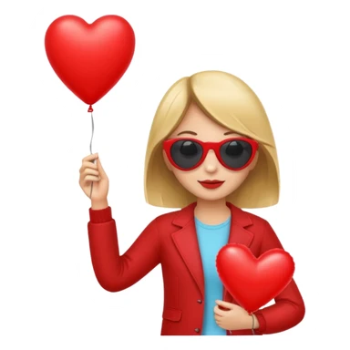 girl with sun glasses holding red heart balloon sticker