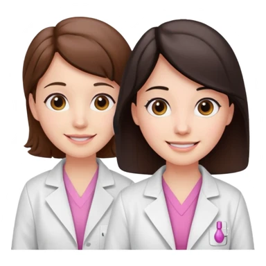 cientificas con blusa rosa y bata blanca felices, una chica con pelo marrón y otra chica con pelo negro sticker