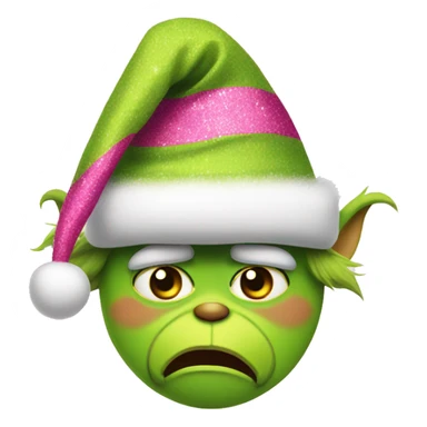 Grinch wearing Pink glitter Santa hat sticker