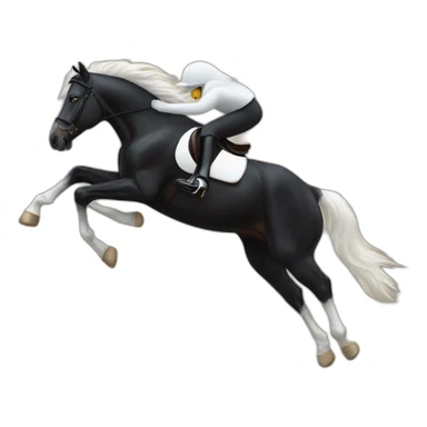 a BLACK HORSE JUMPING AN OBTACLE, THE HORSE HAS A WHITE BLAZE AND THREE WHITE SOCKS sticker