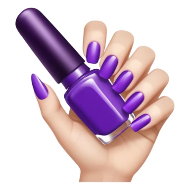 A close-up illustration of a hand with long, glossy purple-painted nails. A nail polish brush is shown applying purple polish to one of the nails, with smooth, clean strokes. The style is bright, polished, and emoji-like, emphasizing nail care, beauty, and manicure aesthetics. sticker