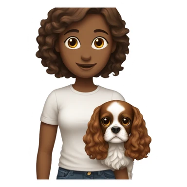 girl brown hair holding King Charles spaniel ruby  sticker