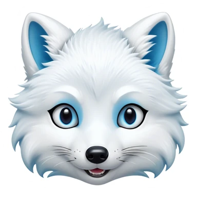 Cinematic Comical Arctic Fox Portrait Emoji, Head tilted dramatically with an exaggeratedly amused expression, featuring a striking, glossy white Fur with bold icy blue accents and wide, expressive eyes filled with playful disbelief, Simplified yet hilariously expressive features, highly detailed, glowing with a slightly sassy glow, high shine, dramatic yet playful, stylized with an air of cheeky arctic mischief, bright and endearing, soft glowing outline, capturing the essence of a spirited and over-the-top arctic fox, so meme-worthy it feels like it could side-eye its way into internet fame instantly! sticker