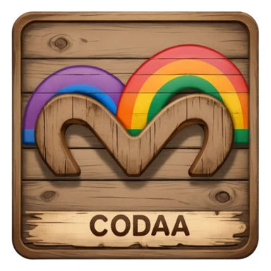 a wooden sign that says "Coda's Gay" sticker