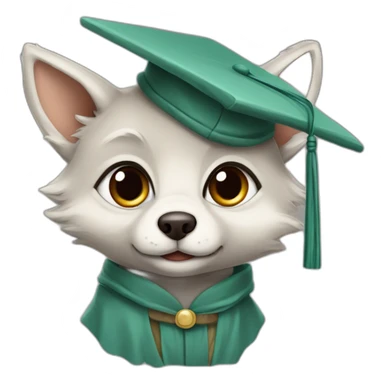 cuty wolf similar to baby yoda with a university mortarboard sticker