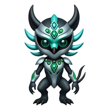 Silvery grey shiny alloy Cyber-Lombax-Fakémon-creature with dark black mask and shiny intricate green and turquoise circuitry markings (full body) sticker