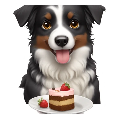 Small black australian shepherd dog eating dessert  sticker