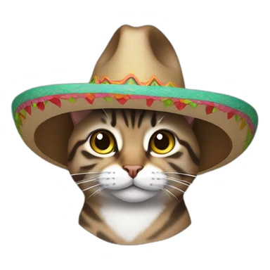 brown gray tabby cat wearing a sombrero sticker