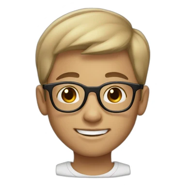 A smiling boy with short hair and light skin wearing black-rimmed round glasses sticker