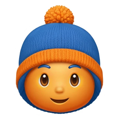 a blue beanie with an orange rim, and an orange puff dot at the top sticker