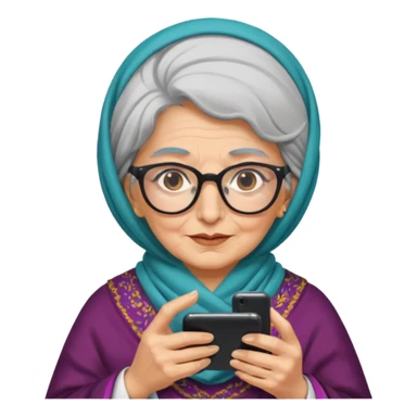persian old woman Persian shawl with smartphone and glasses, half body sticker