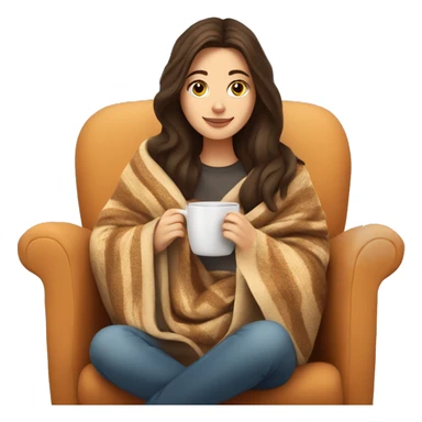 Brunette white girl covered in blanket autumn vibe sitting on a cozy chair holding coffee,  sticker
