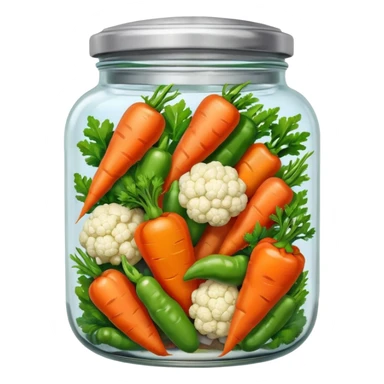 A mix jar of carrots, peppers, and cauliflower tightly sealed with a silver lid








 sticker
