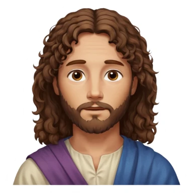 "Jesus with medium curly hair, not long, gentle expression, realistic yet soft digital painting, warm and serene colors." sticker