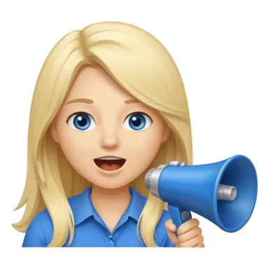 blue eyes blonde girl yelling into megaphone saying timeout long hair smiling sticker