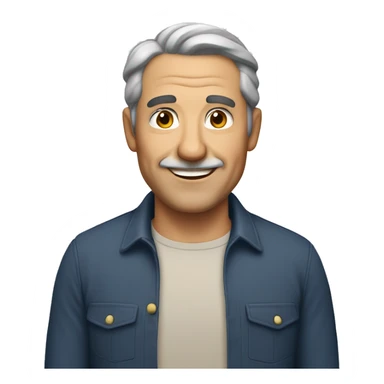 An mature Italian man with light skin, short dark brown  hair, a smiling face WITHOUT AN  moustache sticker