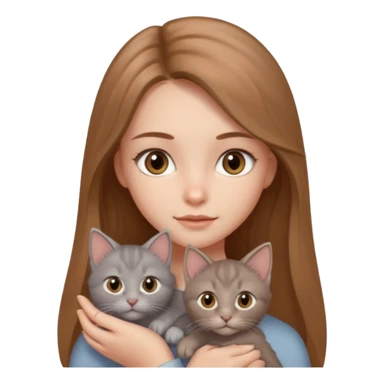 a light brown long hair with grey eyes girl and grey kitten sticker