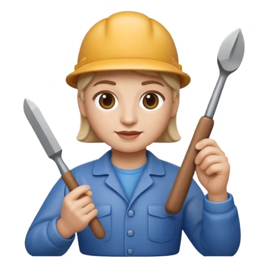 Apple Memoji-style 3D emoji of a sculptor with a small statue and chisel, smooth gradients, rounded edges, no background.during sculting sticker