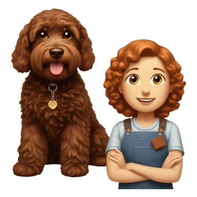 realistic red headed girl with chocolate labradoodle  sticker