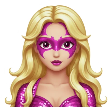 Venus, Love Goddess with metallic pink skin, long blonde hair, dark pink sequin outfit sticker