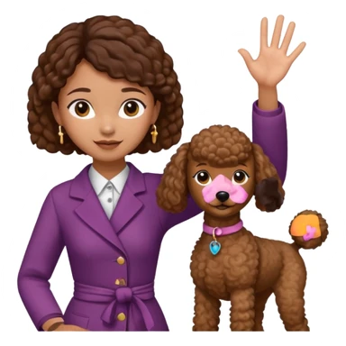 Asia tie up hair girl with brown poodle say good bye sticker
