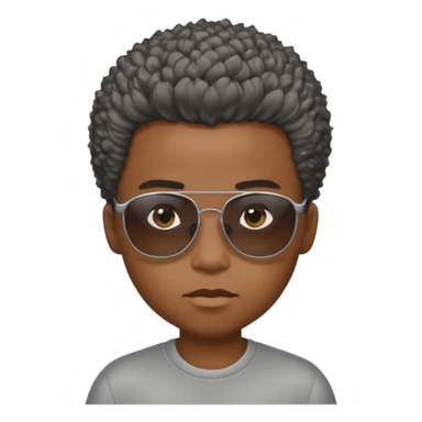 Un garçon,de couleur noir avec des lunettes de soleil grise,il a des cheveux crépus et au dessus de sa tete il est écrit BOUSS  sticker