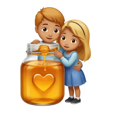 A boy and a girl inside a jar of honey hugging and kissing sticker