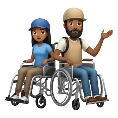 Beige skin man with a beard and cap in a wheelchair and a dark brown skin woman with long black hair in a wheelchair  sticker