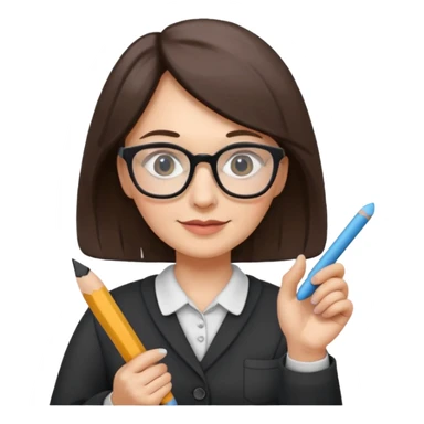 woman teacher, old, wearing glasses, hold chalk on hand sticker