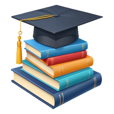 stack of colorful books with a graduation cap on top sticker