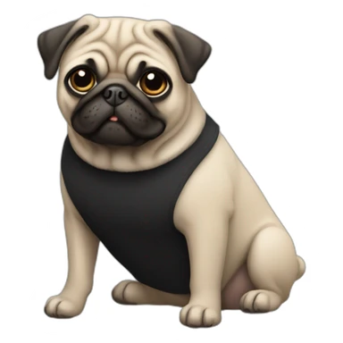 pug wearing a black t-shirt sticker